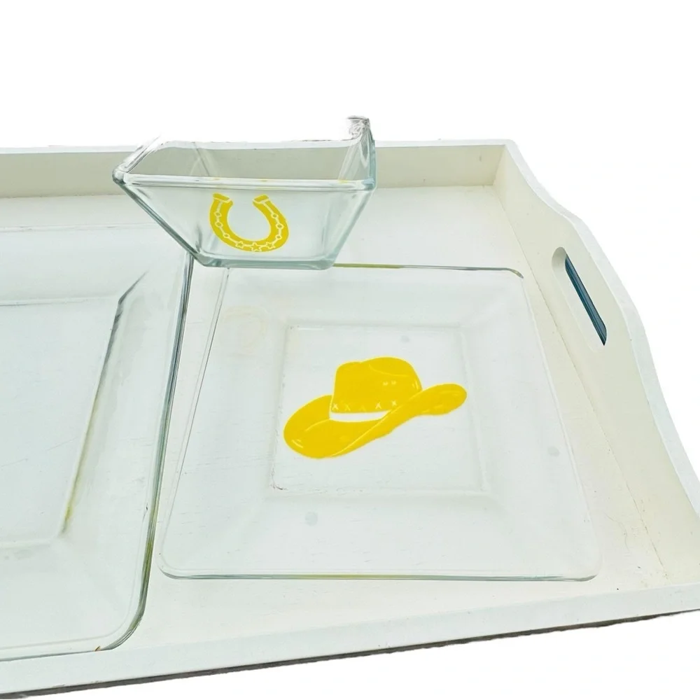 Yellow Western Themed Glass Dinnerware Set